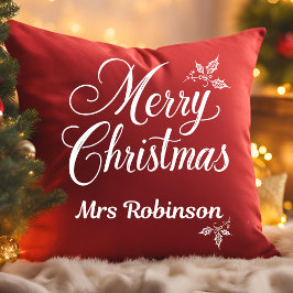 Elegantes weißes Skript individuell anpassbar Froh Kissen