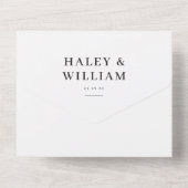 Elegantes, weißes Skript Minimalistisch in einer H All In One Einladung (Rückseite)