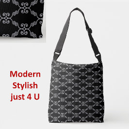 Elegantes weißes Spiralvektormuster auf schwarz Tragetaschen Mit Langen Trägern