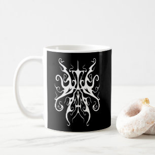 Elegantes weißes Stammesmasken-Abstraktdesign Kaffeetasse