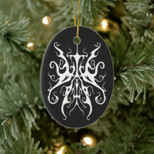 Elegantes weißes Stammesmasken-Abstraktdesign Keramik Ornament