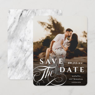 Elegantes weißes Typografie & Foto aus Marmorrücke Save The Date