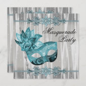 Elegantes weißes und Aquamarines Blue Masquerade P Einladung (Vorne/Hinten)