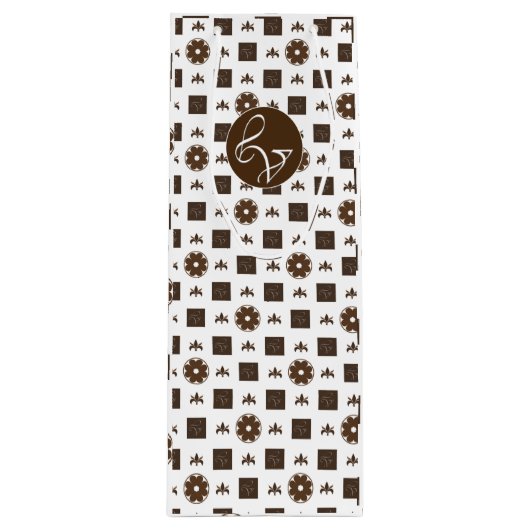 Elegantes weißes und braunes, kariertes Muster Geschenktüte Für Weinflaschen (Vorderseite)