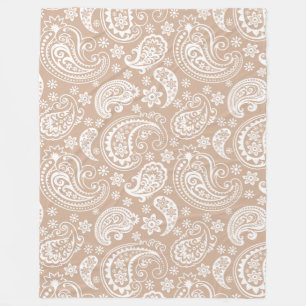 Elegantes weißes und braunes vintage Paisley-Muste Fleecedecke