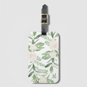 Elegantes weißes und grünes Blumenmonogramm Gepäckanhänger