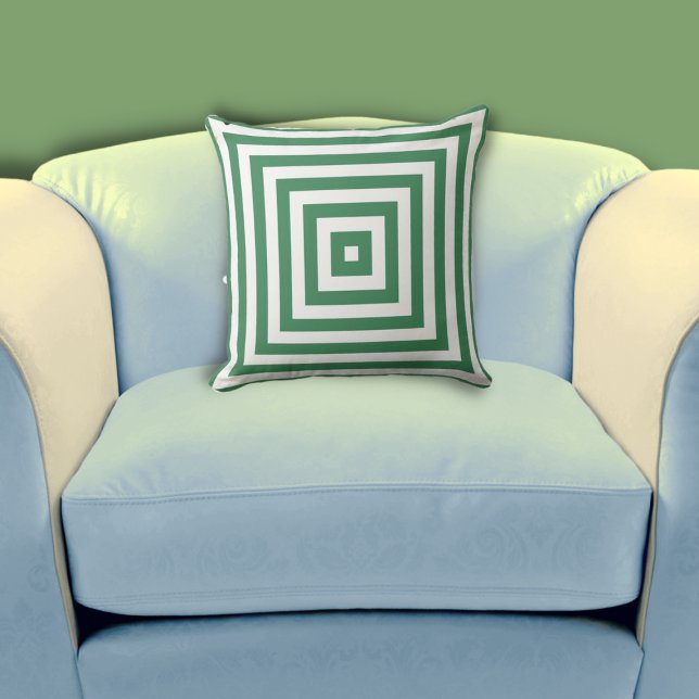 Elegantes, weißes und grünes Muster Kissen (Elegant White & Green Nested Box Pattern Throw Pillow, Living Room)