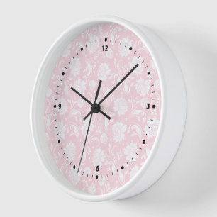 Elegantes weißes und hellrosa florales Damastmuste Uhr