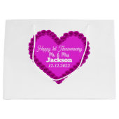 Elegantes weißes und rosa Herz glücklich 1. Jahres Große Geschenktüte (Vorderseite)