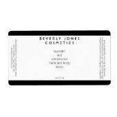 Elegantes weißes und schwarzes Grenzkosmetiketiket (Vorne)