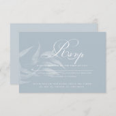 Elegantes weißes und trostloses blaues Foliage RSVP Karte (Vorne/Hinten)