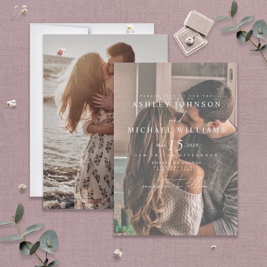 Elegantes Weißes Vellum Overlay 2 Foto Einladung