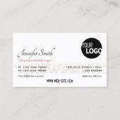 Elegantes, weißes, violettes Glitter-Logo Visitenkarte (Rückseite)