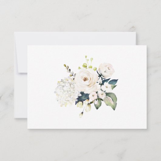 Elegantes weißes Wasserfarbenblütenhochzeit RSVP (Rückseite)