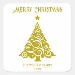 Elegantes weißes Weihnachtsbaum Weihnachtsgeschenk Quadratischer Aufkleber