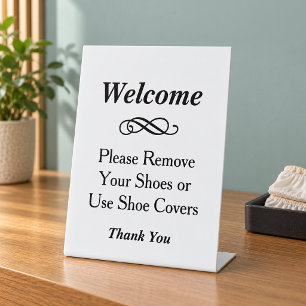 Elegantes Weißes Willkommen - Schuhe Ausziehen Sockelschild
