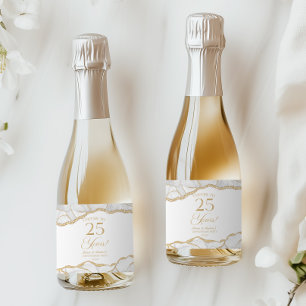 Elegantes Weißgold-Achat-Mini für die 25. Geburtst Schaumweinetikett