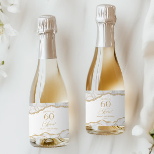 Elegantes Weißgold-Achat-Mini für die 60. Geburtst Schaumweinetikett
