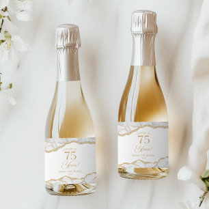 Elegantes Weißgold-Achat-Mini für die 75. Geburtst Schaumweinetikett