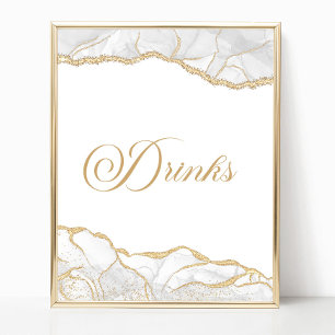 Elegantes Weißgold-Achat-Party-Drinks-Schild Poster