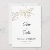 Elegantes Weißgold, einfach blumenreich Save the D Einladung (Vorderseite)