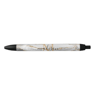Elegantes Weißgold-Glitter-Achat-Monogramm-Schrift Kugelschreiber