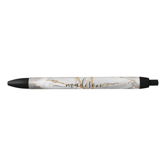 Elegantes Weißgold-Glitter-Achat-Monogramm-Schrift Kugelschreiber (Vorderseite)