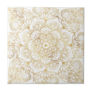 Elegantes Weißgold-Mandala-Blumenmuster  Fliese