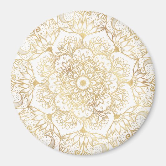 Elegantes Weißgold-Mandala-Blumenmuster Magnet (Vorne)