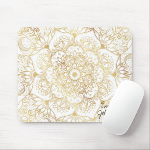 Elegantes Weißgold-Mandala-Blumenmuster  Mousepad
