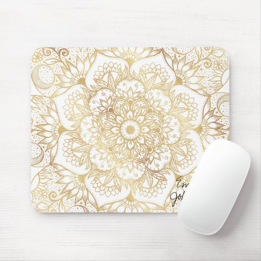 Elegantes Weißgold-Mandala-Blumenmuster Mousepad (Mit Mouse)