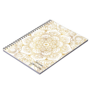 Elegantes Weißgold-Mandala-Blumenmuster Notizblock