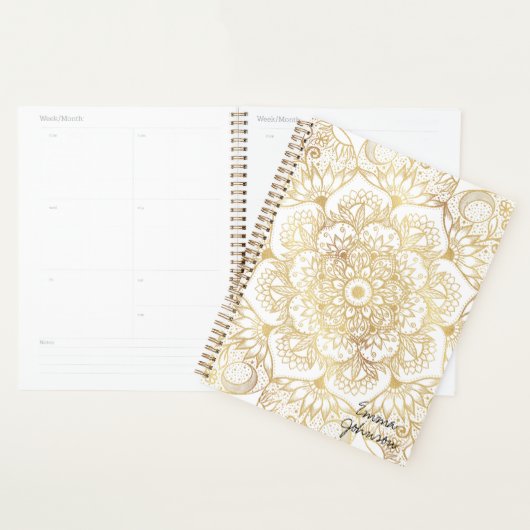 Elegantes Weißgold-Mandala-Blumenmuster Planer (Anzeige)