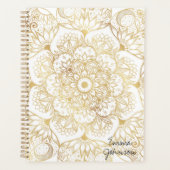 Elegantes Weißgold-Mandala-Blumenmuster Planer (Vorderseite)