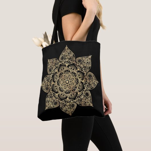Elegantes Weißgold Mandala Blumenmuster Tasche (Von Nahem)