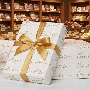 Elegantes Weißgold-Schrift-Schokoladen-Geschäft Geschenkpapier