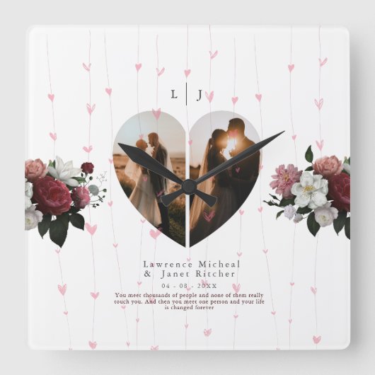 Elegantes Weißherz-gestaltetes Foto speziell für s Quadratische Wanduhr (Vorderseite)
