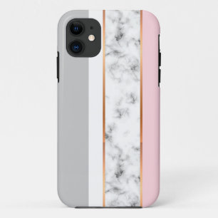 Elegantes Weißmarmor Grau Pink Gold Streifen Case-Mate iPhone Hülle