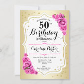 Elegantes Weißrosa Foto 50. Geburtstag Einladung (Vorderseite)