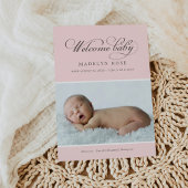 Elegantes Welcome Baby Girl Pale Pink Foto Birth Ankündigung