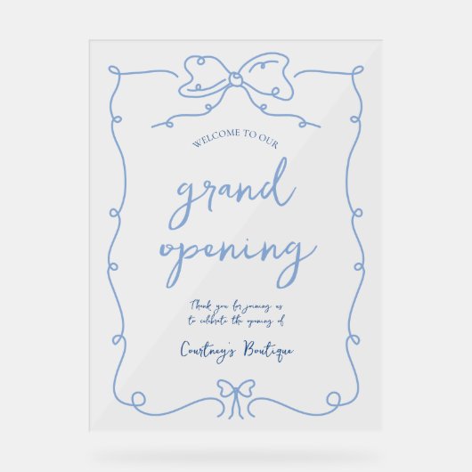 Elegantes Whimsical Blue Bows Transparentes Ereign Acrylschild (Vorderseite)