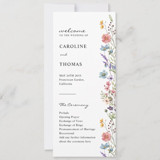 Elegantes Whimsical Boho Wildblume Hochzeitsprogra (Vorderseite)