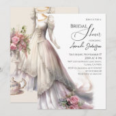 Elegantes Whimsical Wedding Dress Brautparty Einladung (Vorne/Hinten)