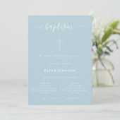 Elegantes Whimsy Script Dusty Blue Baptism Foto Einladung (Stehend Vorderseite)