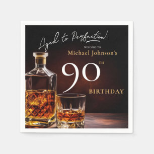 Elegantes Whiskey Black Gold 90. Geburtstagsparty Serviette