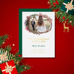 Elegantes White 1. Weihnachten Verheiratet Bridal  Folien Feiertagskarte<br><div class="desc">Elegante White 1. Weihnachten Verheiratet Bridal Foto Gold Foil Kalligrafie Weihnachtsgrüße Karte.</div>