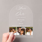 Elegantes White 3 Foto Strip Wedding Save the Date Acryleinladungen (Insitu (Handheld))