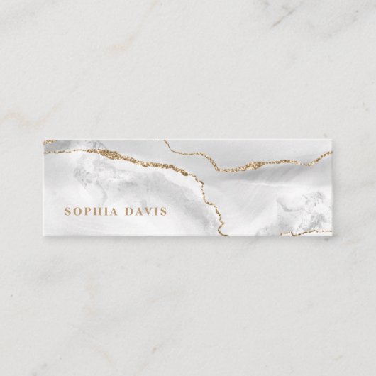 Elegantes White Agate mit Imitate Gold Mini Visitenkarte (Vorderseite)