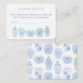 Elegantes White and Blue Baby Dusche Windeln Raffl Begleitkarte (Vorne/Hinten)