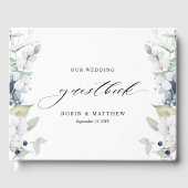 Elegantes White and Blue Floral Wedding Gästebuch (Vorderseite)